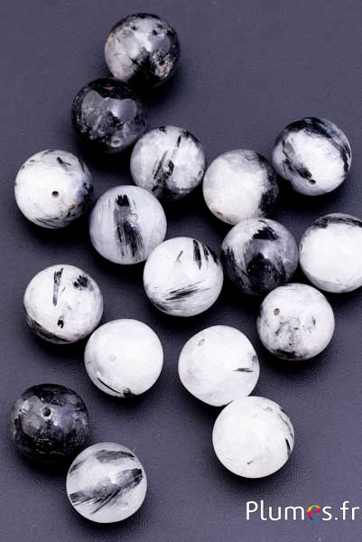 Perles en pierre naturelle - Ø 14 mm, trou 1 mm - gris-noir